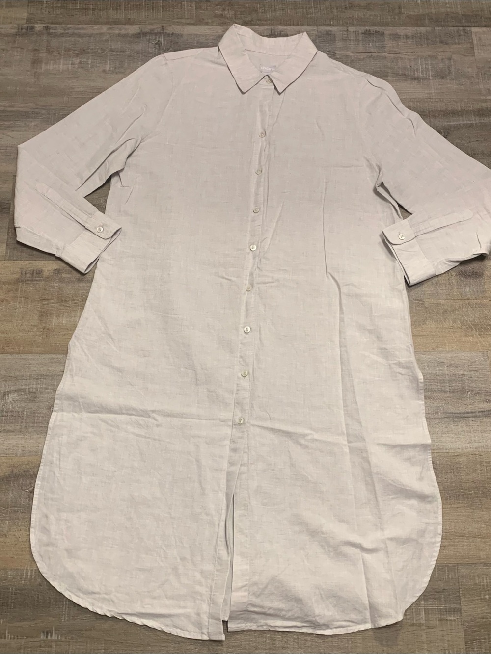 Chicos Linen & Cotton Button Up Collared Midi Dress Size 2 US L 12/14 Coastal